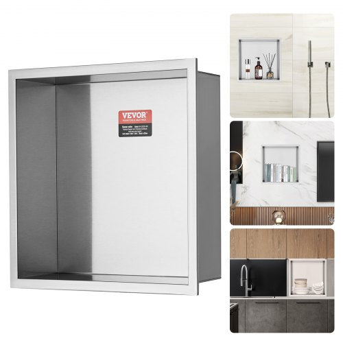33.02 x 33.02 cm Shower niche without tiles 304 stainless steel, wall-mounted niche Recessed double shelves, sealed waterproof rust-resistant modern niche for shower gel storage, silver | EU