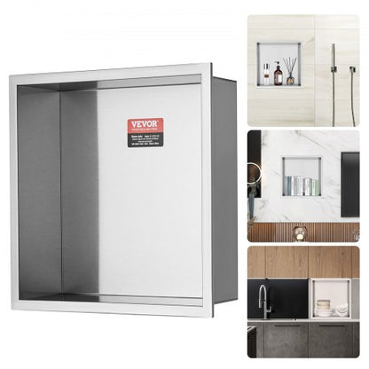 33.02 x 33.02 cm Shower niche without tiles 304 stainless steel, wall-mounted niche Recessed double shelves, sealed waterproof rust-resistant modern niche for shower gel storage, silver | EU