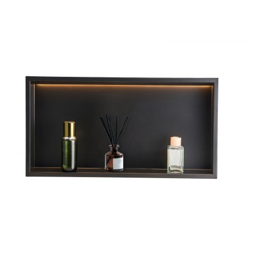 Duschnisch 33,0x63,5x10,2 cm Infälld hylla med LED-list i rostfritt stål