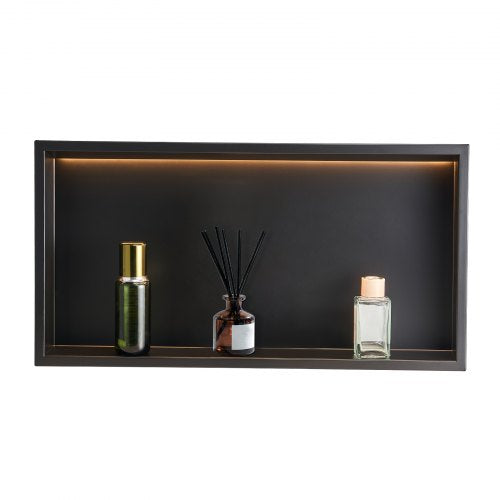 Duschnisch 33,0x63,5x10,2 cm Infälld hylla med LED-list i rostfritt stål