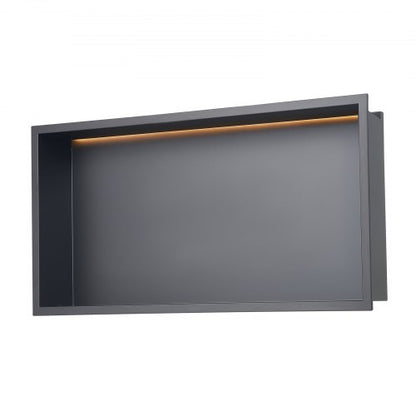 Duschnisch 33,0x63,5x10,2 cm Infälld hylla med LED-list i rostfritt stål