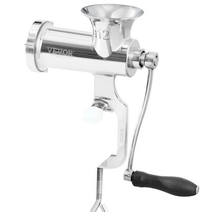 Manual meat grinder, 304 stainless steel hand meat grinder with steel table clamp, minced meat sausage machine and 2 cutting plates, cake accessories, sausage tube for beef pepper mushroom cake