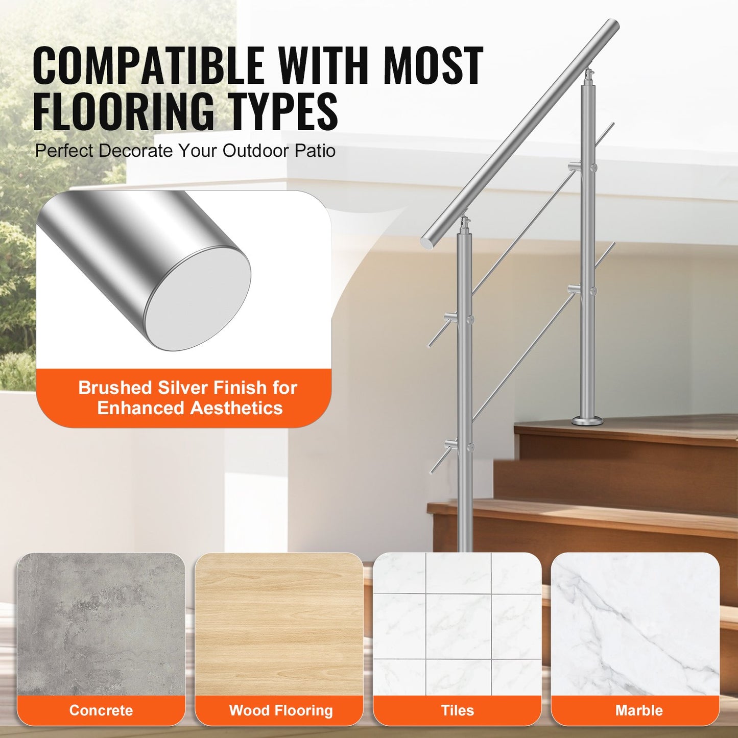39.4 Inch Outdoor Stair Handrails 2 Crossbars Stairs for Porch Deck