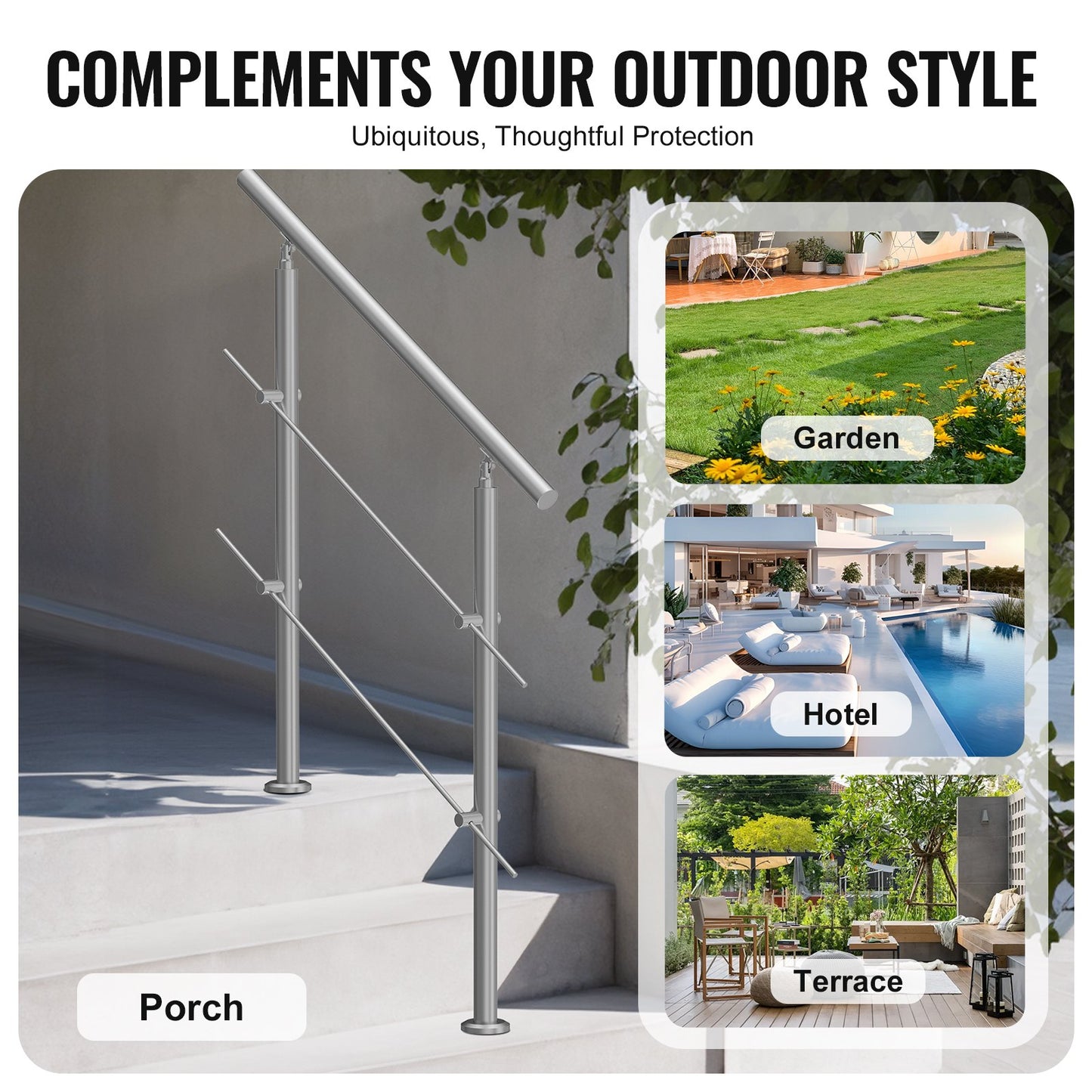 39.4 Inch Outdoor Stair Handrails 2 Crossbars Stairs for Porch Deck