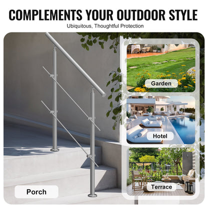 39.4 Inch Outdoor Stair Handrails 2 Crossbars Stairs for Porch Deck