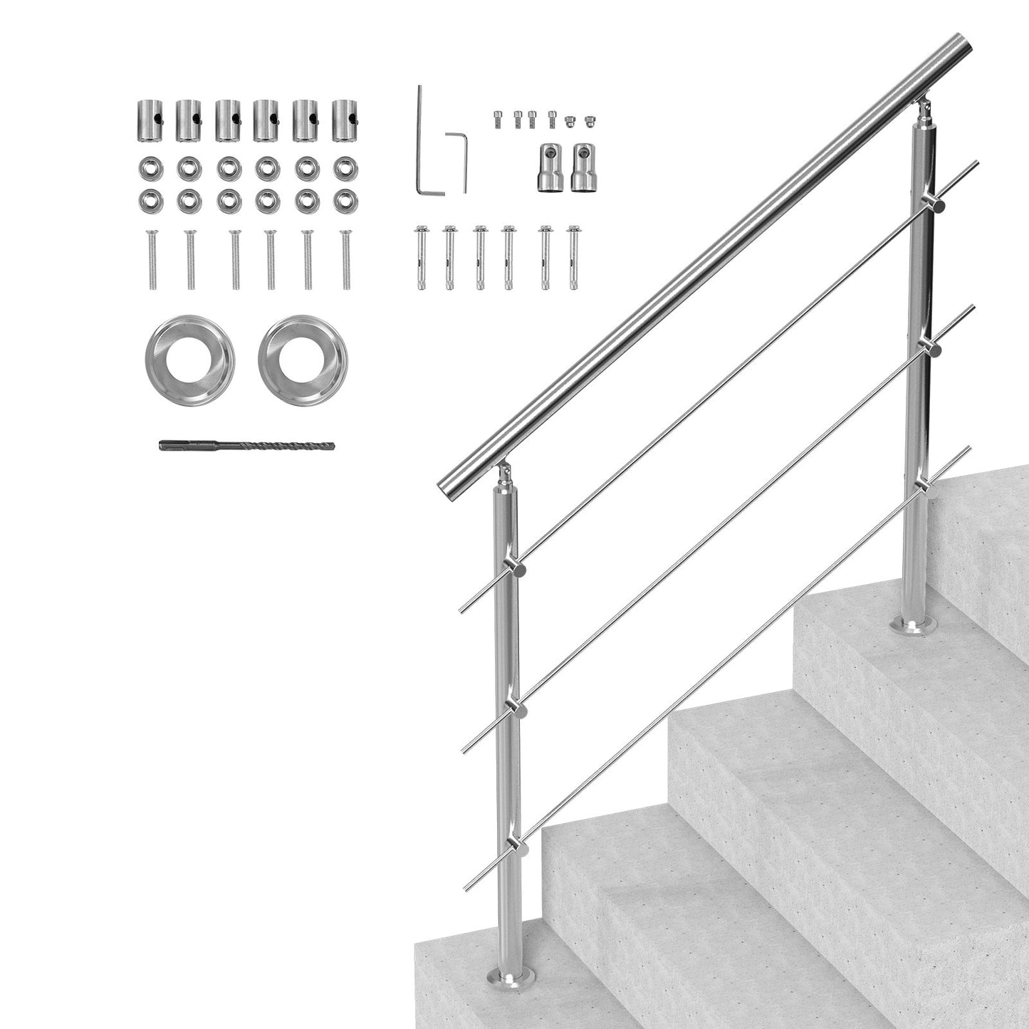 47.2in Handrails for Outdoor Stairs 3 Crossbars Stairs for Porch Deck