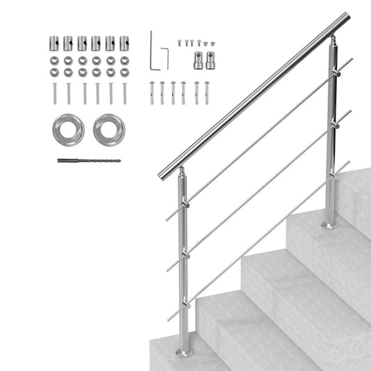 47.2in Handrails for Outdoor Stairs 3 Crossbars Stairs for Porch Deck