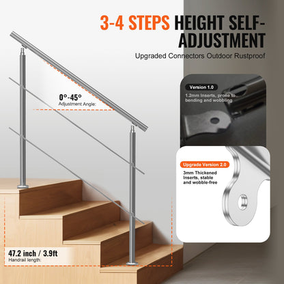 47.2in Handrails for Outdoor Stairs 2 Crossbars Stairs for Porch Deck