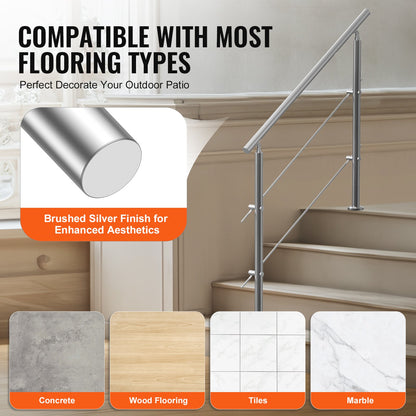 47.2in Handrails for Outdoor Stairs 2 Crossbars Stairs for Porch Deck