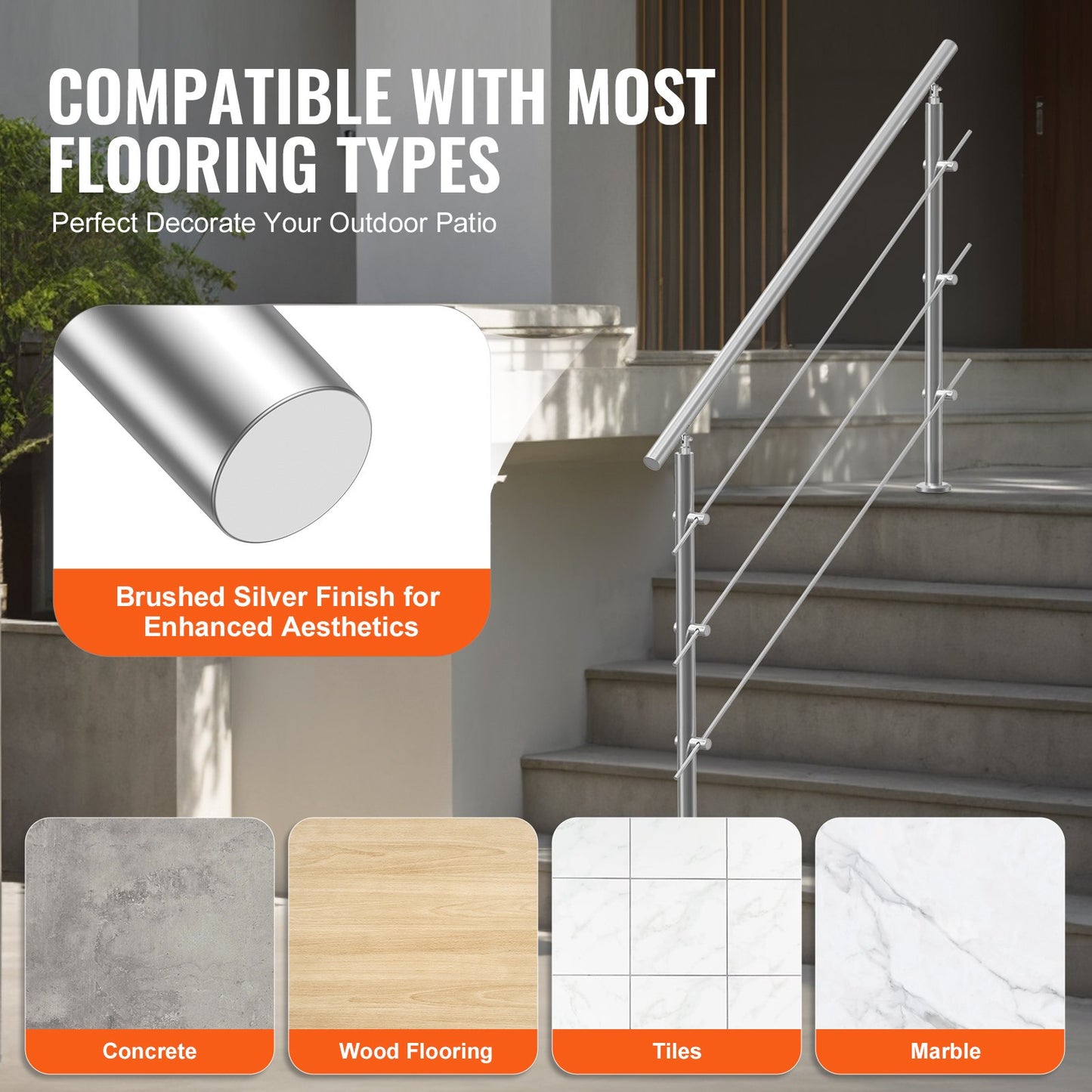 59in Handrails for Outdoor Stairs 3 Crossbars Stairs for Porch Deck