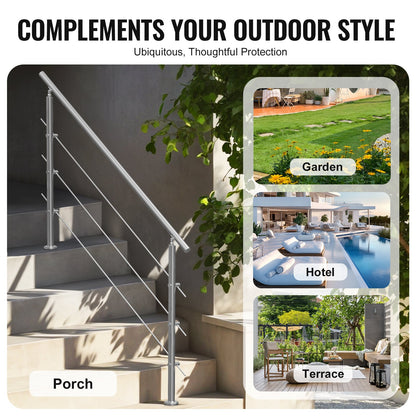59in Handrails for Outdoor Stairs 3 Crossbars Stairs for Porch Deck