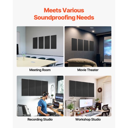 4 acoustic wall panels 5 cm thick 63 x 28 cm self-adhesive black | EU