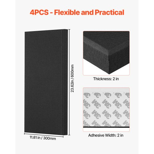 4 acoustic wall panels 5 cm thick 63 x 28 cm self-adhesive black | EU
