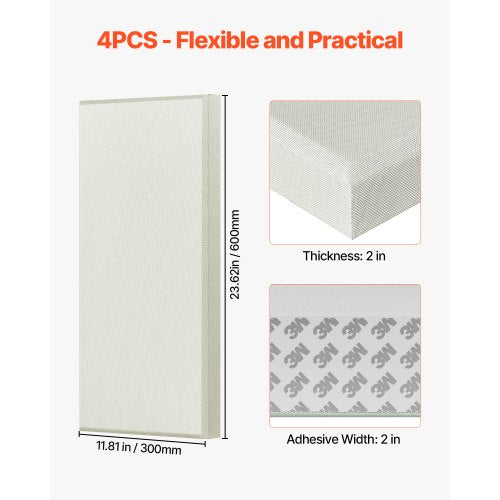 4 st akustiska väggpaneler 5 cm tjocka 63 x 28 cm självhäftande beige |  EU