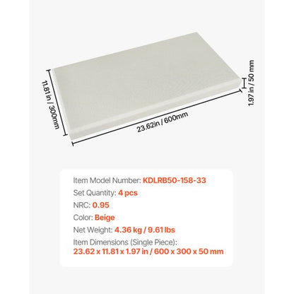 4 st akustiska väggpaneler 5 cm tjocka 63 x 28 cm självhäftande beige |  EU