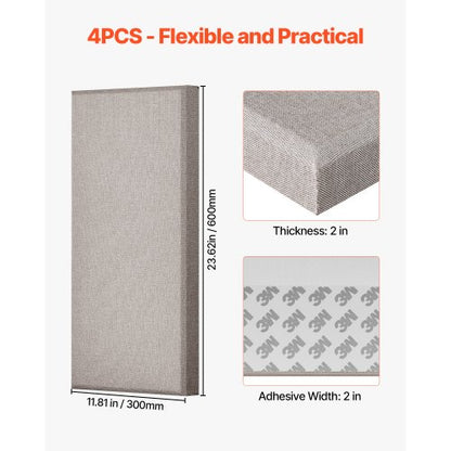 4 acoustic wall panels 5 cm thick 63 x 28 cm self-adhesive camel colored | EU