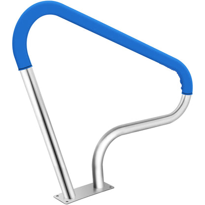 Pool Railing 39x32" Pool Railing 304 Stainless Steel 250LBS Load Capacity Silver Rustproof Pool Handrail Humanized Pool Handrail with Blue Grip Protection &amp; M8 Drill and Self-Tapping Screws