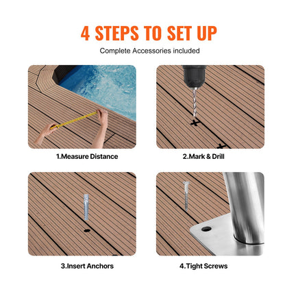 Pool Handrail 2 PCS 30x30in Stainless Steel with Base Plate for Spa Bath