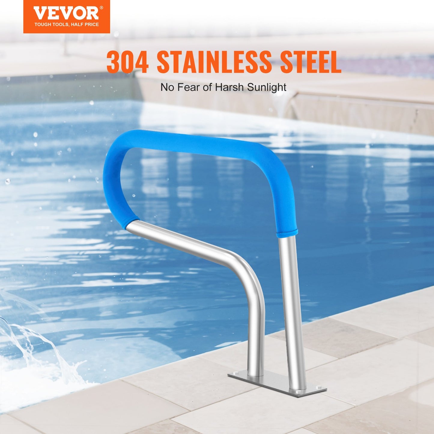 Pool Handrail 32 x 23 inch Stainless Steel with Base Plate for Spa Bath