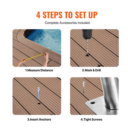 Pool Handrail 32 x 23 inch Stainless Steel with Base Plate for Spa Bath