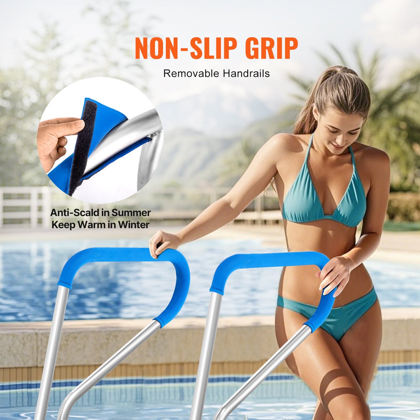 Pool Handrail 39 x 32 inch Stainless Steel with Base Plate for Hot Tub