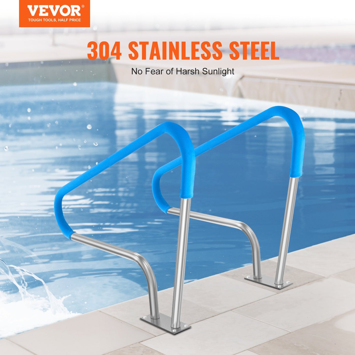 Pool Handrail 2 PCS 48x36in Stainless Steel with Base Plate for Spa Bath