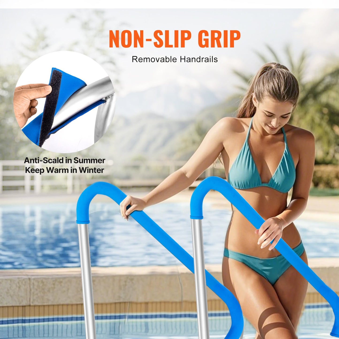 Pool Handrail 2 PCS 48x36in Stainless Steel with Base Plate for Spa Bath