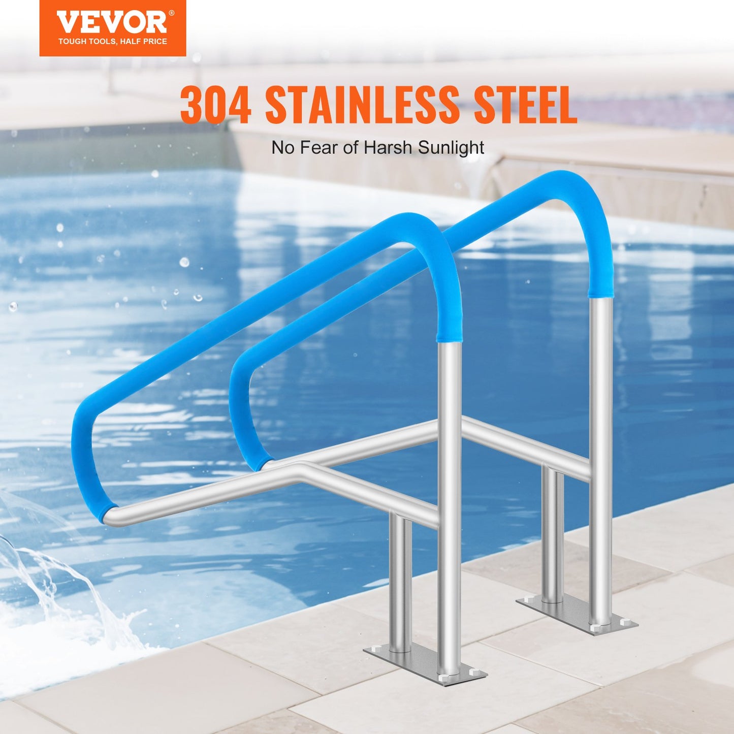 Pool Handrail 2 PCS 55 x 32 inch stainless steel with base plate for hot tub