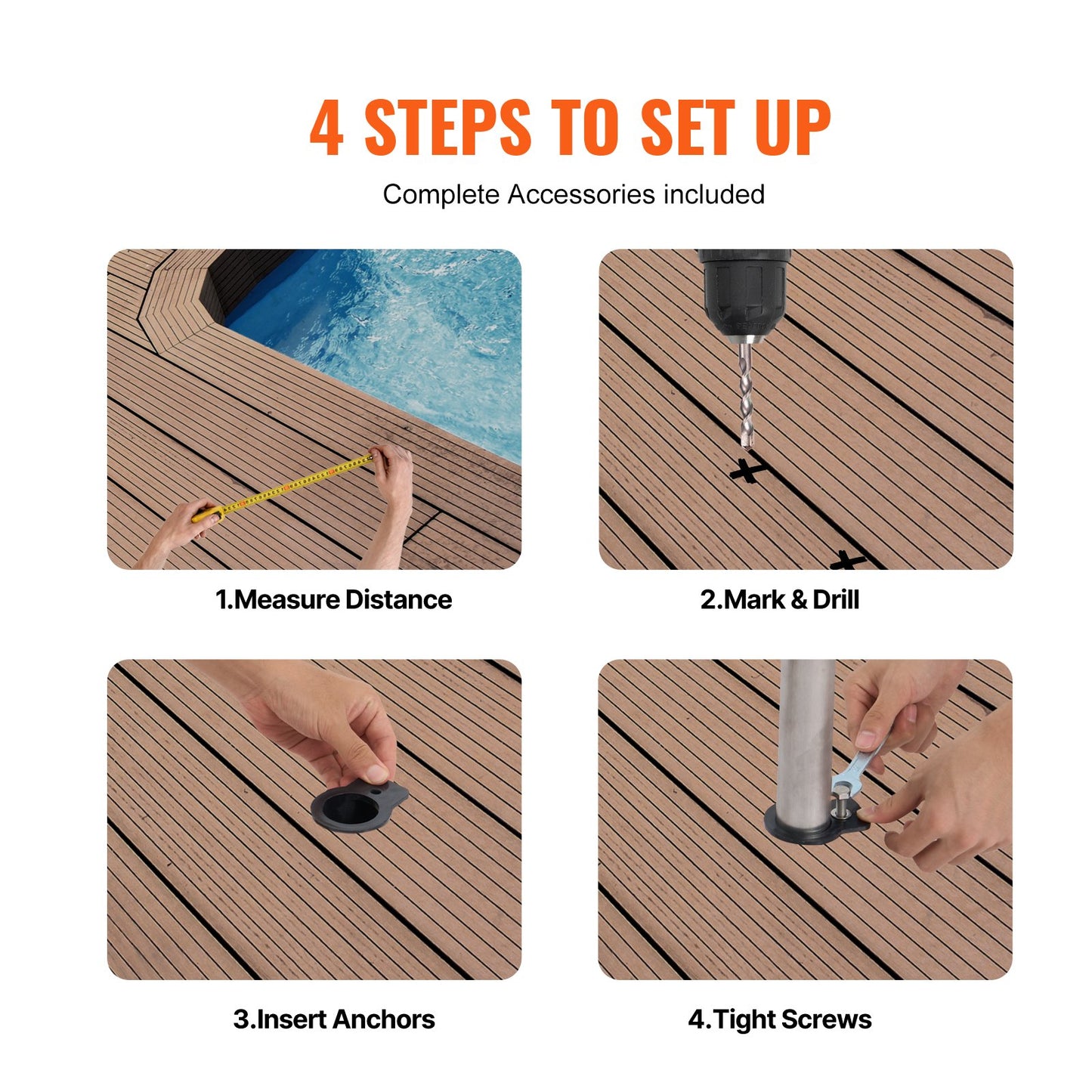 Pool Handrail 46 x 37 inch Stainless Steel (Pre-Built) for Indoor/Outdoor