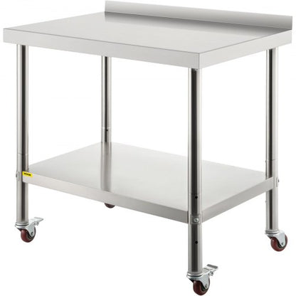 Edelstahl-Vorbereitungstisch, 36 x 24 x 35 Zoll, 440 lbs Tragkraft, Hochleistungs-Metall-Arbeitstisch mit verstellbarer unterer Ablage und 4 Rollen, gewerbliche Arbeitsstation für Küchenrestaurants | EU