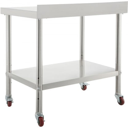 Edelstahl-Vorbereitungstisch, 36 x 24 x 35 Zoll, 440 lbs Tragkraft, Hochleistungs-Metall-Arbeitstisch mit verstellbarer unterer Ablage und 4 Rollen, gewerbliche Arbeitsstation für Küchenrestaurants | EU