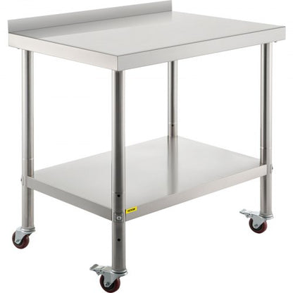 Edelstahl-Vorbereitungstisch, 36 x 24 x 35 Zoll, 440 lbs Tragkraft, Hochleistungs-Metall-Arbeitstisch mit verstellbarer unterer Ablage und 4 Rollen, gewerbliche Arbeitsstation für Küchenrestaurants | EU