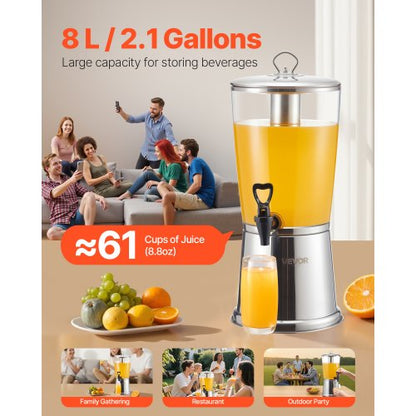 Dryckesdispenser 8L Dryckesdispenser för Fester med Iskammare med Tapp