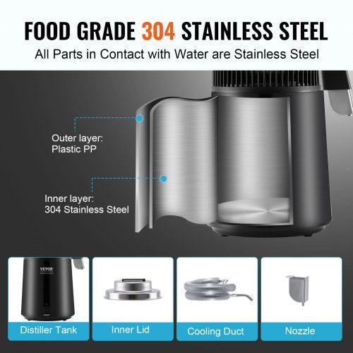 4L Water Distiller Purifier Machine Countertop Stainless Steel Interior | EU