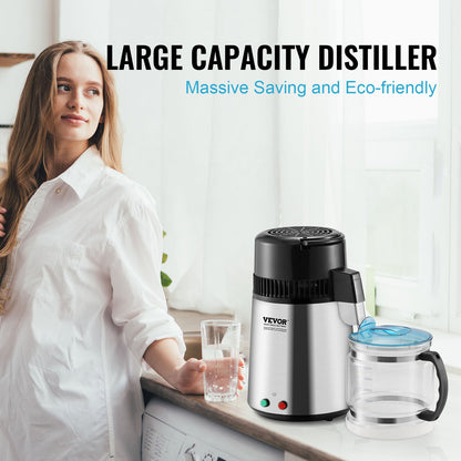 4L Water Distiller Purifier Machine Countertop Stainless Steel Interior