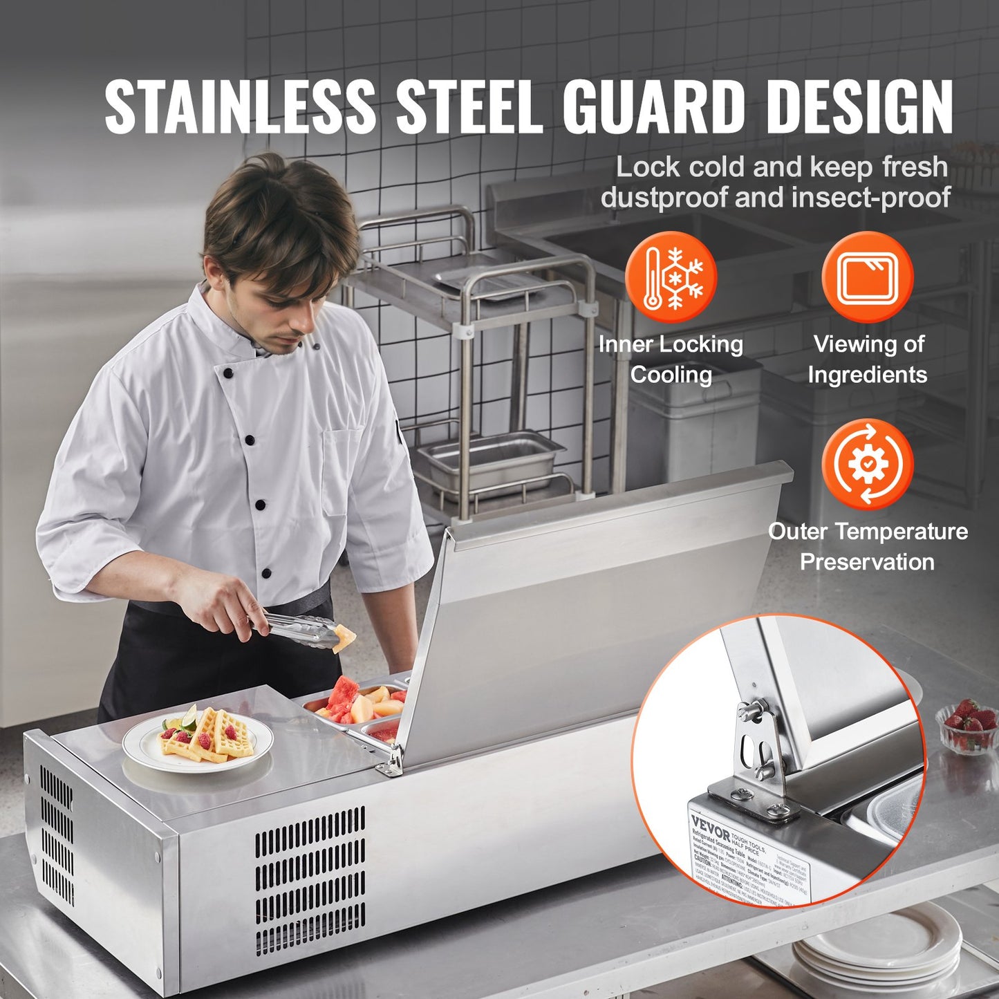 Bänkskiva kylsallad Pizza Prep Station 140 W Rostfri Guard CE
