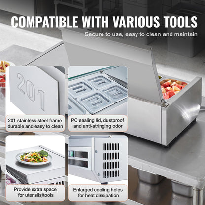 Bänkskiva kylsallad Pizza Prep Station 140 W Rostfri Guard CE