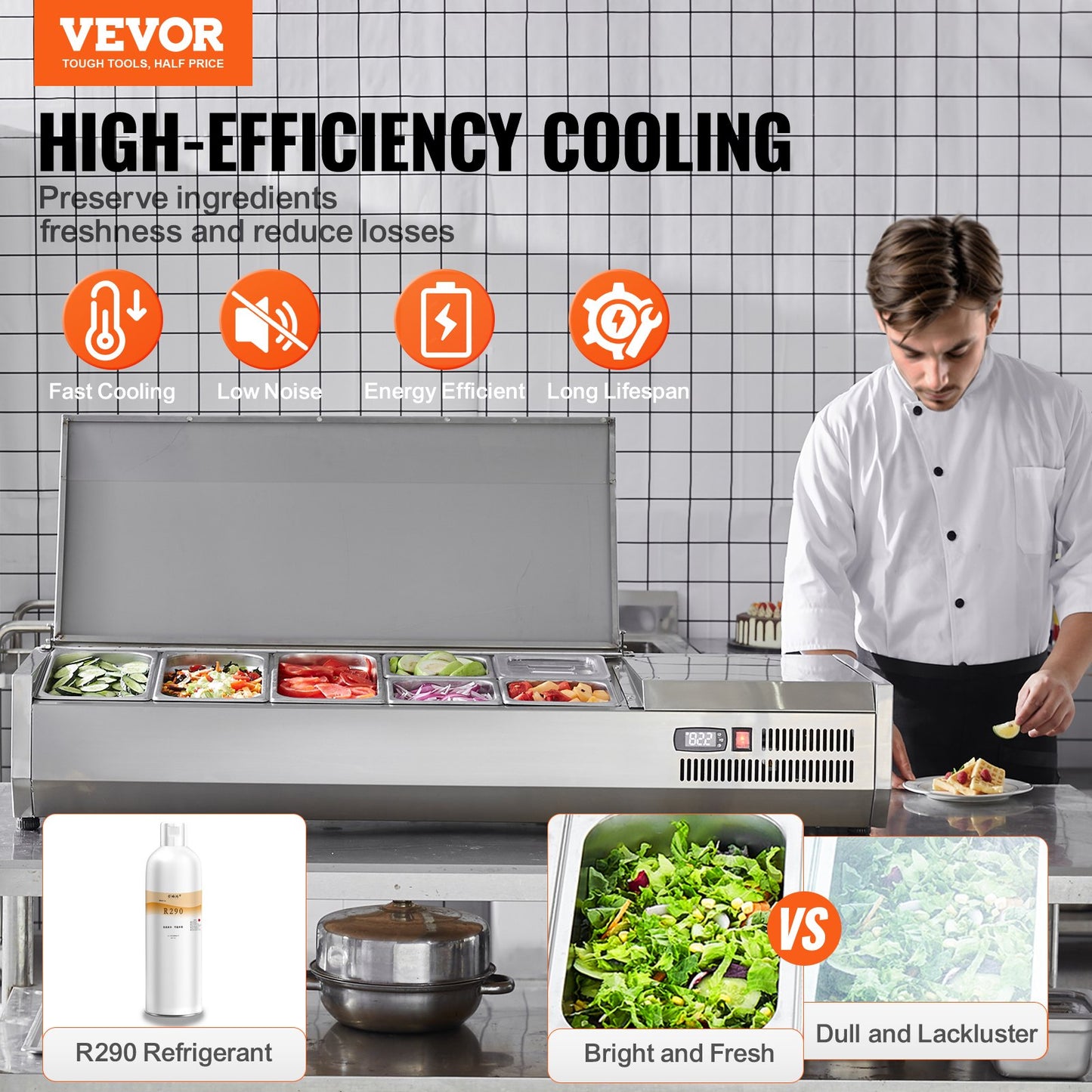 Bänkskiva kylsallad Pizza Prep Station 150 W Rostfri Guard CE