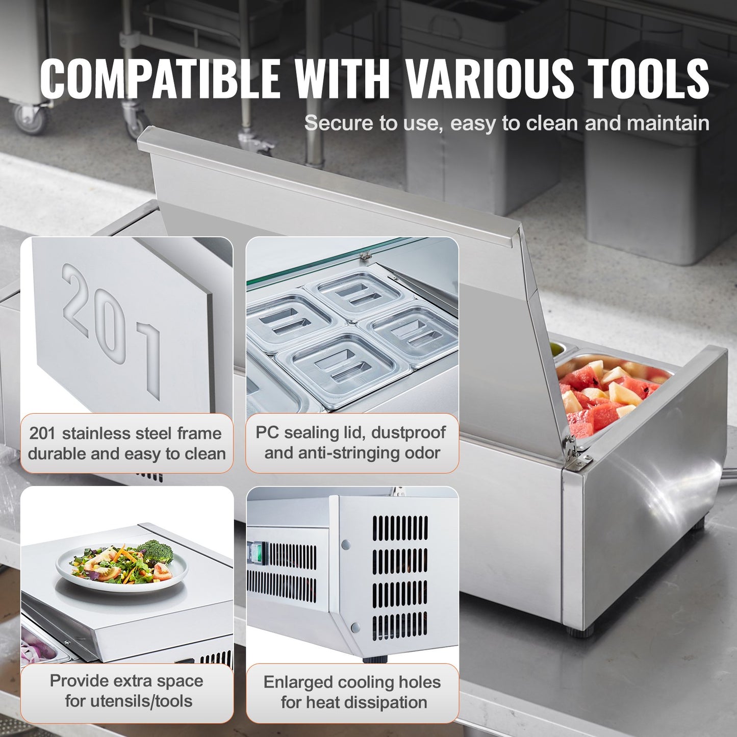 Bänkskiva kylsallad Pizza Prep Station 150 W Rostfri Guard CE