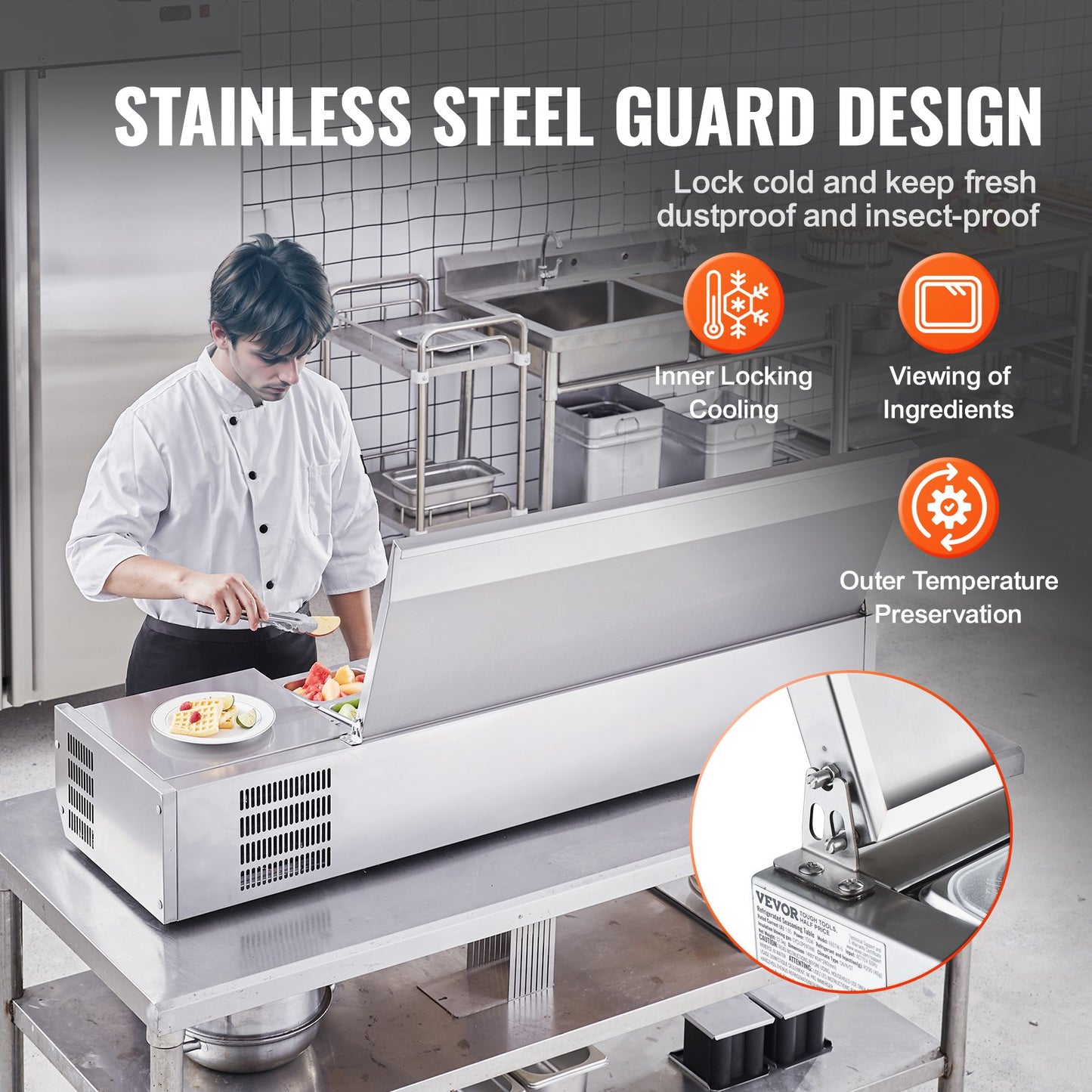 Bänkskiva kylsallad Pizza Prep Station 155 W Rostfri Guard CE
