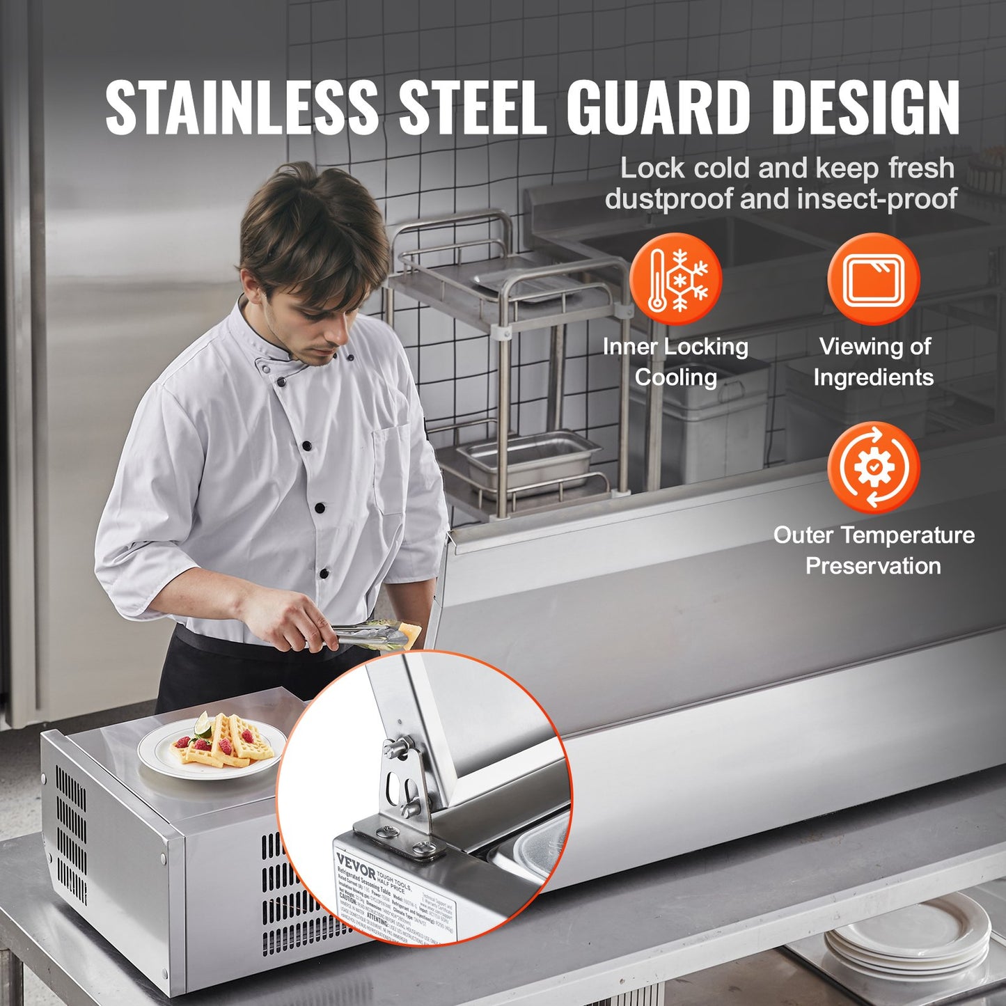 Bänkskiva kylsallad Pizza Prep Station 165 W Rostfri Guard CE