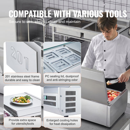 Bänkskiva kylsallad Pizza Prep Station 165 W Rostfri Guard CE