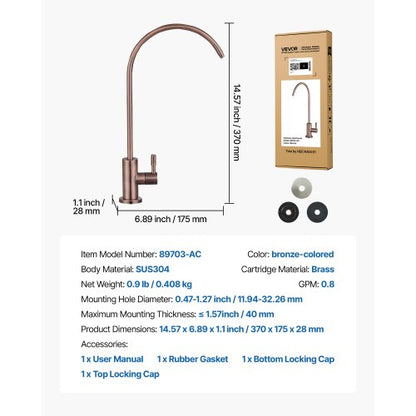 Ro vattenkran, blyfri rostfri kran, dricksvattenkranar med massiv mässingsventil, rostfria och hållbara dricksvattenkranar för kök, bardisk, café, antikbrons |  EU