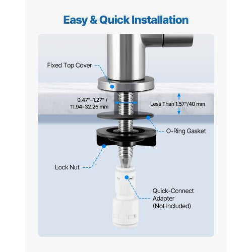 Rostfritt Stålblandare, Blyfria Dricksvattenblandare, Omvänd Osmosblandare med Massiv Mässingsventil, Högbågsfiltrerade Vattenblandare För Kökshandfat, Bardisk, Café, Borstad Nickel |  EU