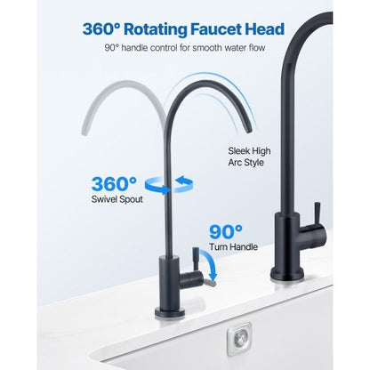 Rostfritt Stålkran, Blyfria Vattenrenare, Omvänd Osmos-Kran med Massiv Mässingsventil, Högbågs Dricksvattenkranar För Kökshandfat, Bardisk, Café, Matt Svart |  EU