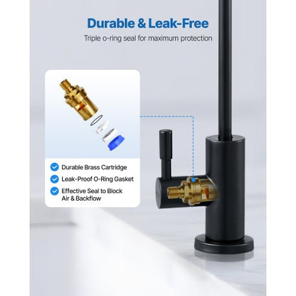 Rostfritt Stålkran, Blyfria Vattenrenare, Omvänd Osmos-Kran med Massiv Mässingsventil, Högbågs Dricksvattenkranar För Kökshandfat, Bardisk, Café, Matt Svart |  EU