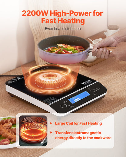 Portable Induction Cooktop 2200W Countertop Burner 9 Temperature Levels Hot Plate