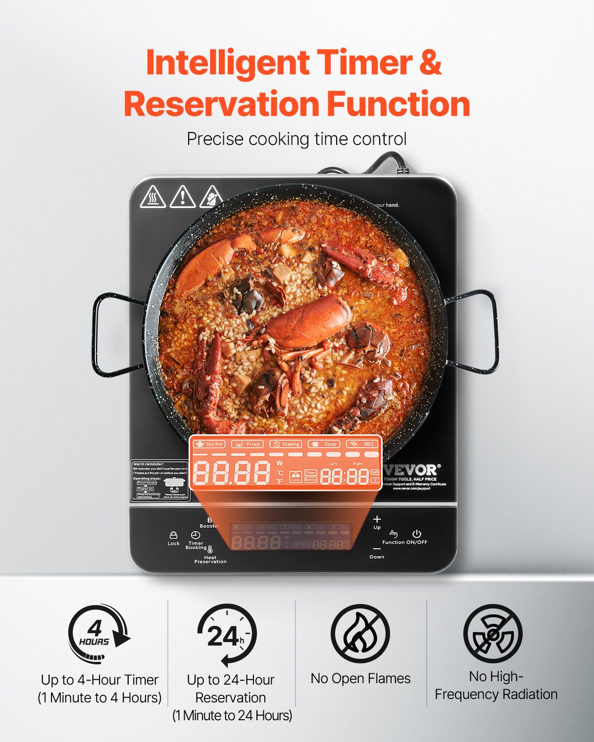 Portable Induction Cooktop 2200W Countertop Burner 9 Temperature Levels Hot Plate