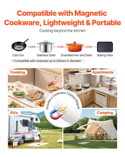 Portable Induction Cooktop 2200W Countertop Burner 9 Temperature Levels Hot Plate