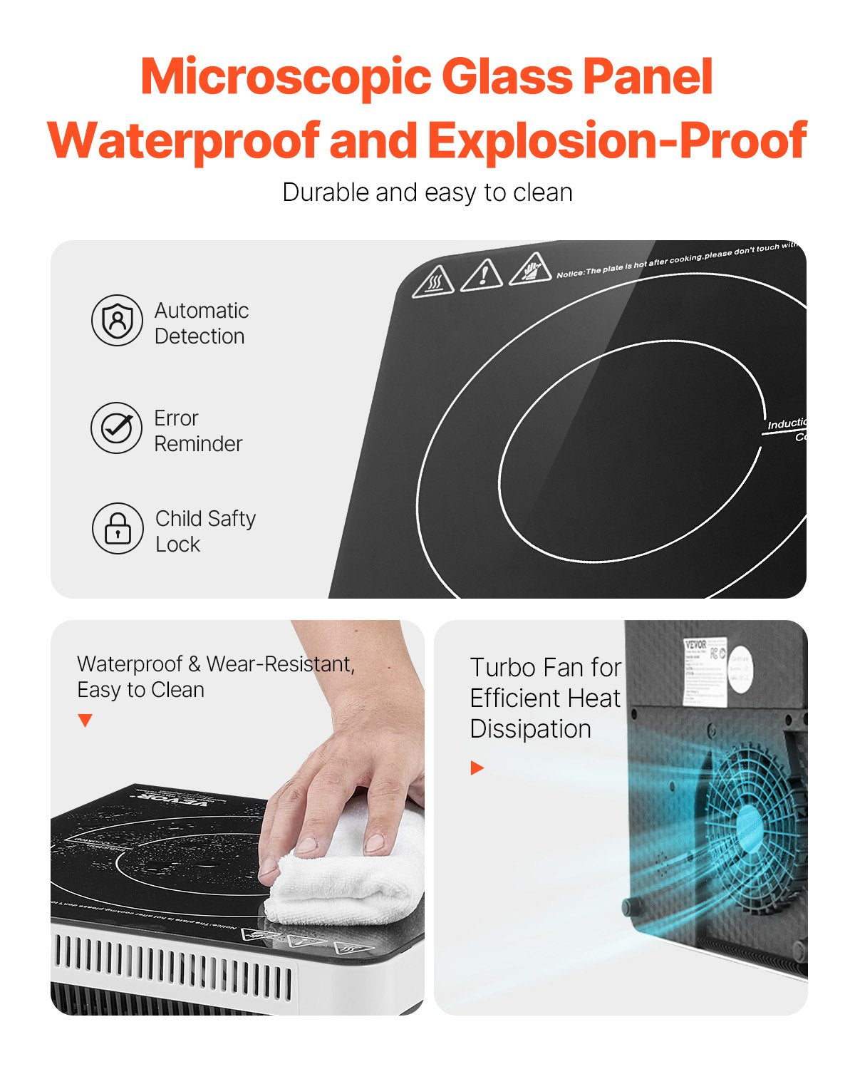 Portable Induction Cooktop 2200W Countertop Burner 9 Temperature Levels Hot Plate